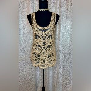 Vintage Y2K gold and cream embroidered tank